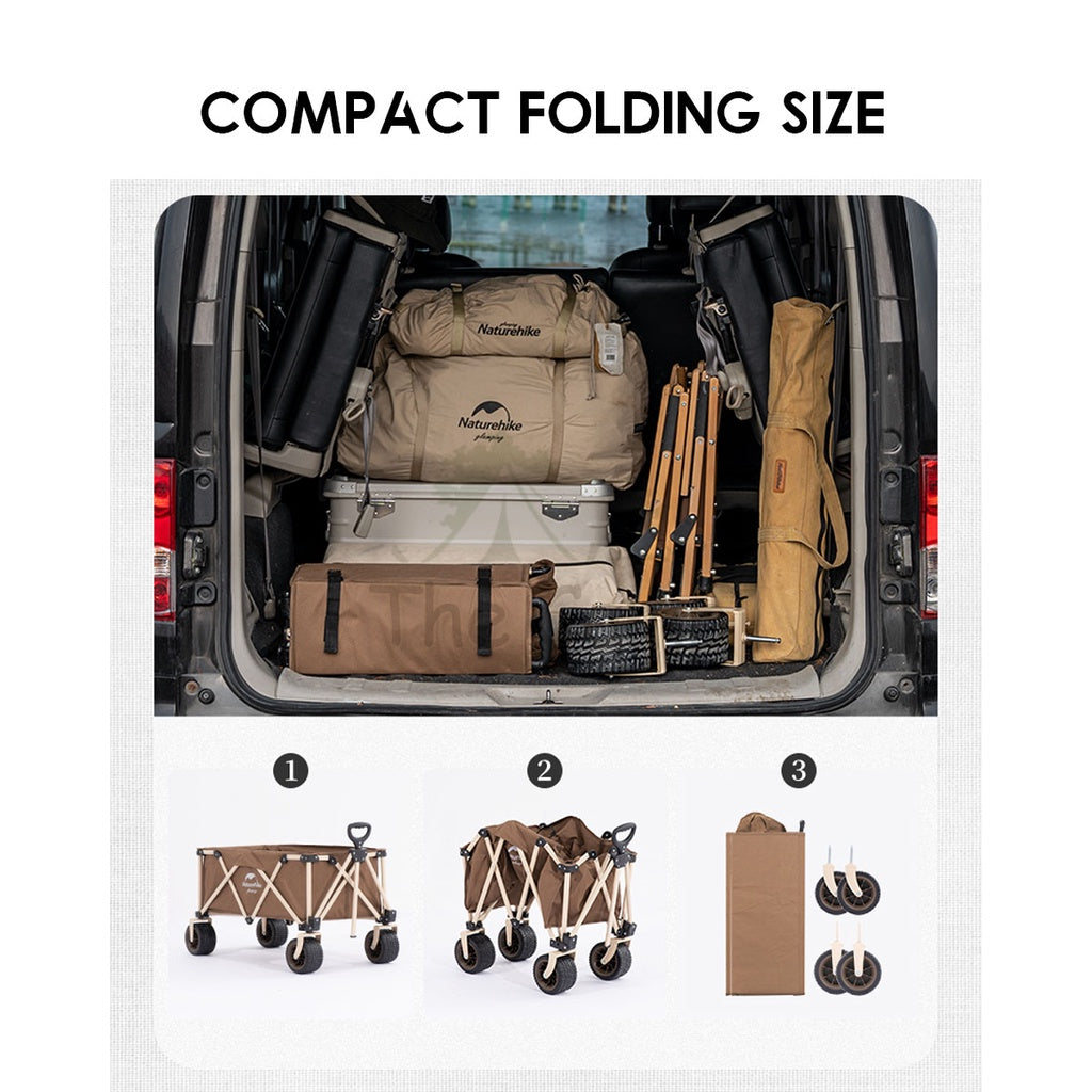 Naturehike Camping Portable TC03 Wagon Cart with Brake 10cm Thick Wheel 7 Inch 140L Litre Fast Easy Folding Trolley