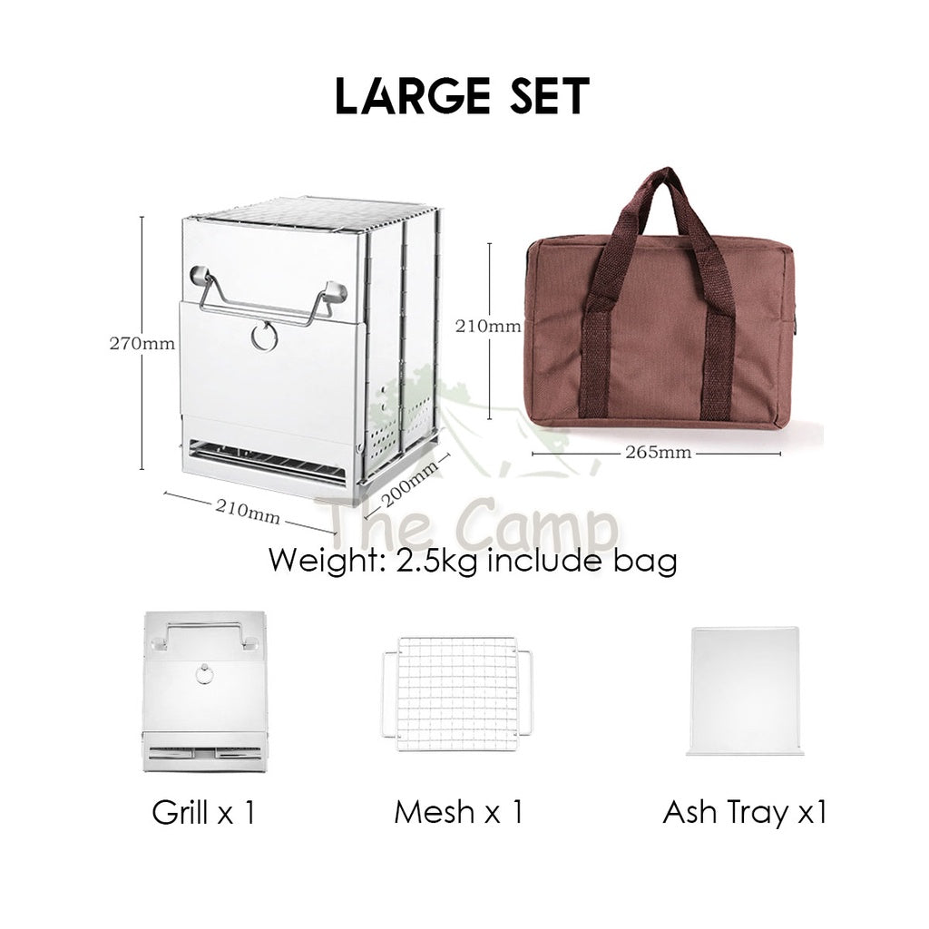 Outdoor BBQ Firewood Stove Grill Stainless Steel Barbecue Rack Portable Foldable Camping Mini Fire Pit Frying Pan Tent