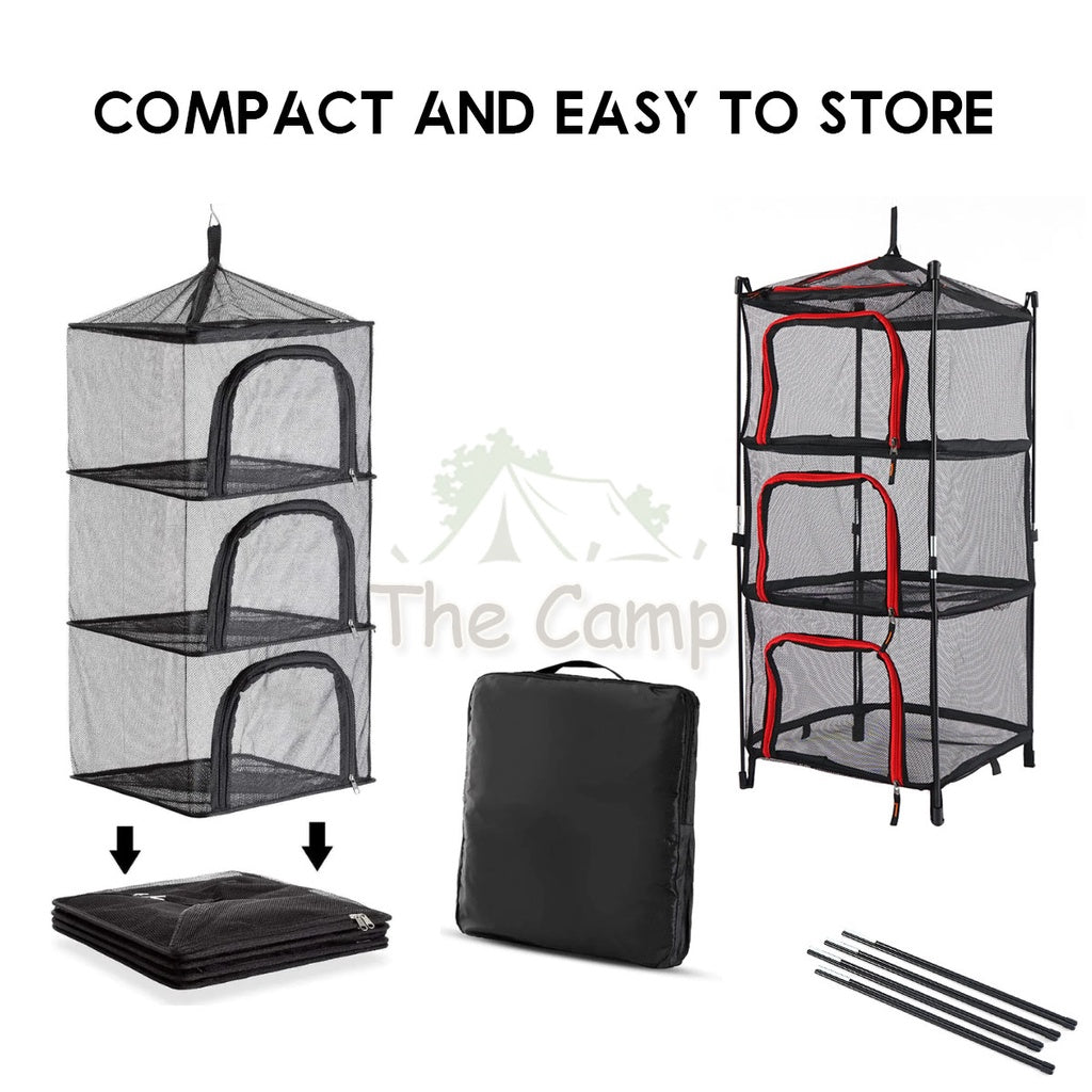 Portable Hanging Standing Rack Net Mesh Bag Foldable 4 Layers Dish Shelf Camping Equipment Dryer Utensils Storage Drying