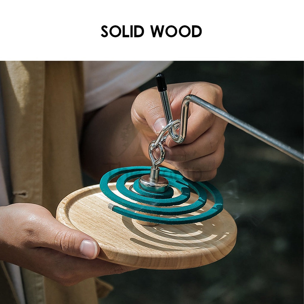 Outdoor Camping Mosquito Coil Rack Holder with Magnetic Box Solid Wood Repellent Incense Tent Flysheet Pole Chair Peg