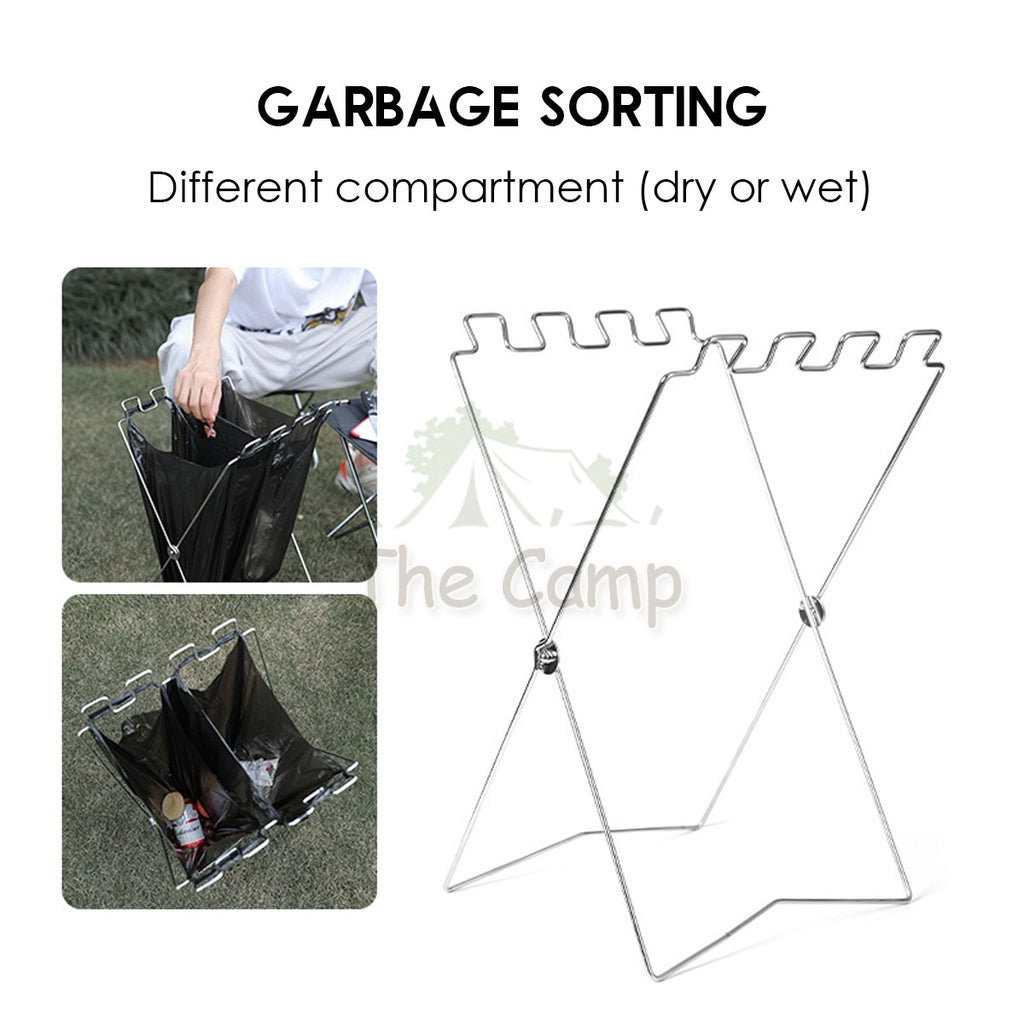 Foldable Garbage Frame Rack Bin Disposable Portable Rubbish Bag Outdoor Camping Trash Holder Stand Wood Steel Storage