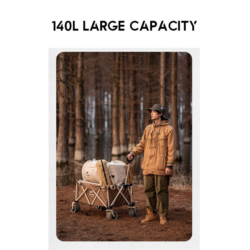 Naturehike Camping Portable TC03 Wagon Cart with Brake 10cm Thick Wheel 7 Inch 140L Litre Fast Easy Folding Trolley