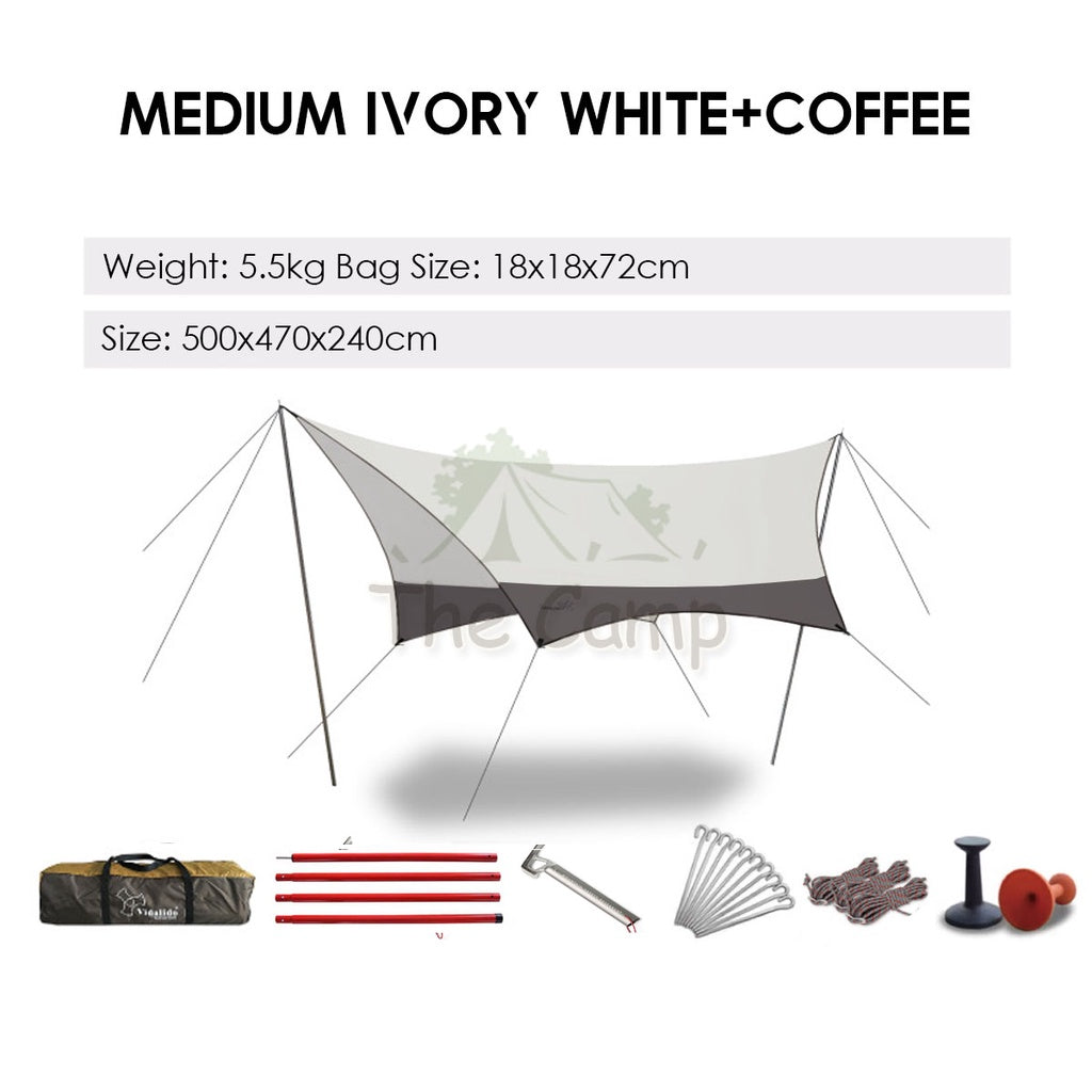 VIDALIDO Butterfly Tarp Flysheet Medium Large Silver Coating Black Coated Camping Waterproof Shelter Tent Awning