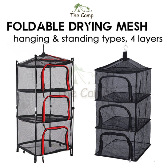 Portable Hanging Standing Rack Net Mesh Bag Foldable 4 Layers Dish Shelf Camping Equipment Dryer Utensils Storage Drying