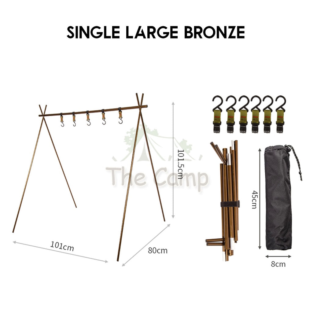 Outdoor Triangle Hanging Rack Aluminum Mesh Camping Hanger Cookware Tripod Shelf Stand Tableware Organizer Double Level