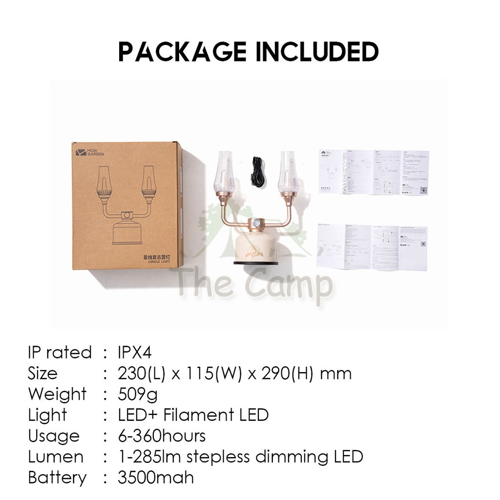 Mobi Garden Double Retro Lantern Stepless Dimming LED Standing Table Lamp Camping Light Outdoor USB Hiking Fishing