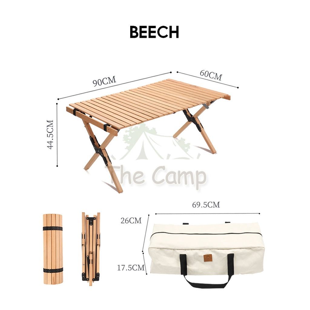 Foldable Solid Wooden Table Beech Teak Wood 2022 Upgraded Steel Pins Egg Roll Folding Portable Camping Camp 90 120 cm
