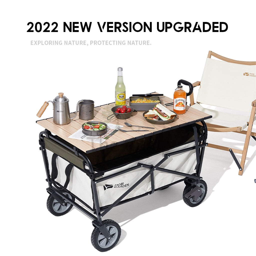 Mobi Garden 2022 Camping Portable Trolley Wagon with Brake 100L Folding Foldable Outdoor Tent Flysheet Table Naturehike
