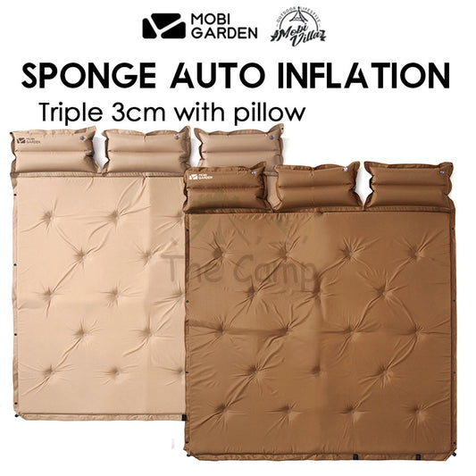 Mobi Garden Sponge Auto Inflation Bed Camping Mattress Inflatable Triple Outdoor Tent Foldable Family Naturehike