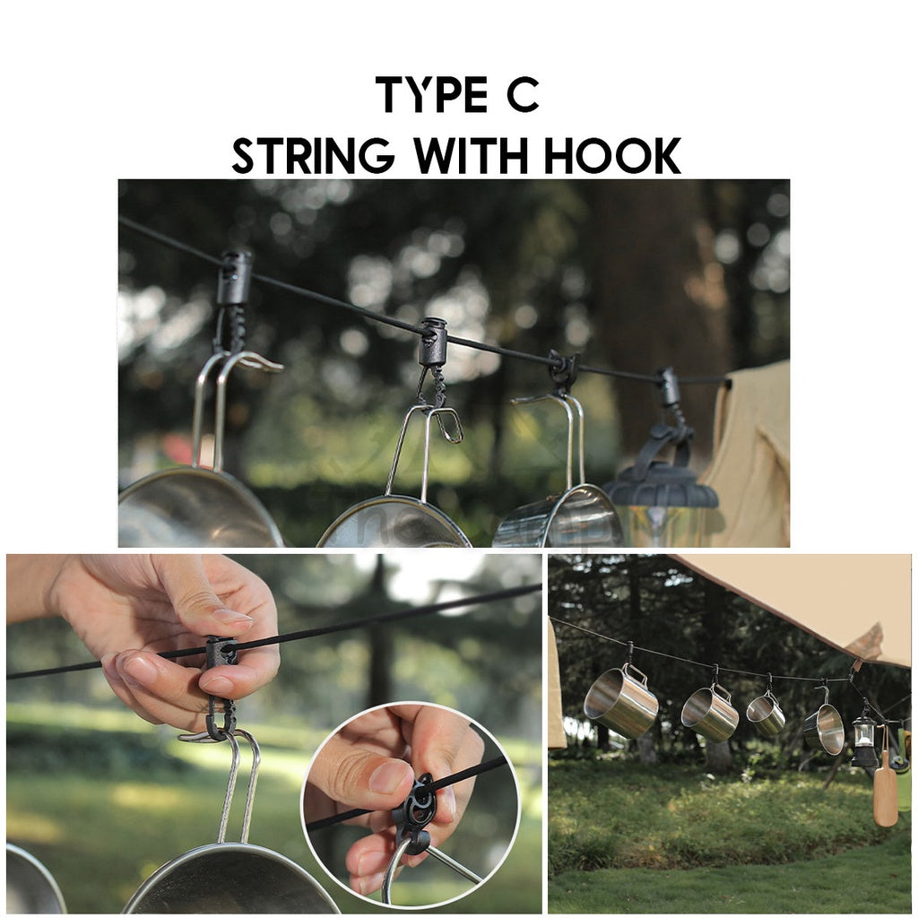 Outdoor Camping Hanging Strap Rope Tent Belt Light Hanger Hanging String Lanyard Hook Carabiner Buckle Black Shinetrip