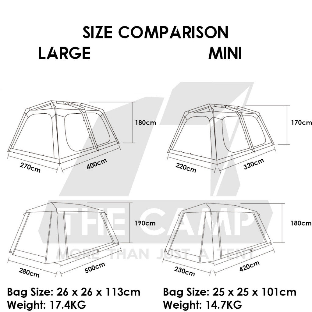 Vidalido Vicore Automatic Tent Large Mini Black White Camping Flysheet Pole Chair Table Rope Bag Rack Bed Mattress Sleep