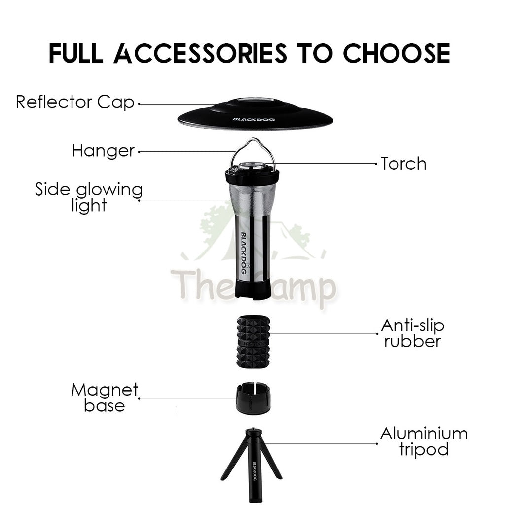 Blackdog Outdoor Camping Lighthouse Atmosphere LED Latern Torch Light Portable Rechargeable Black Reflector Goal Zero