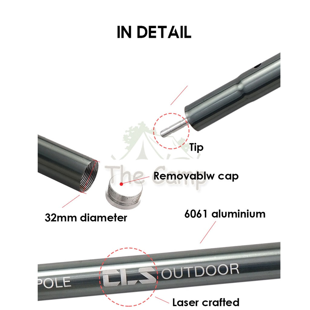 Telescopic Adjustable Flysheet Pole 2.4meter Camping Aluminium Alloy Lightweight Tent Stand Bag Nail Peg CLS