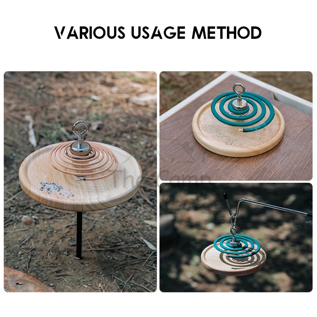 Outdoor Camping Mosquito Coil Rack Holder with Magnetic Box Solid Wood Repellent Incense Tent Flysheet Pole Chair Peg