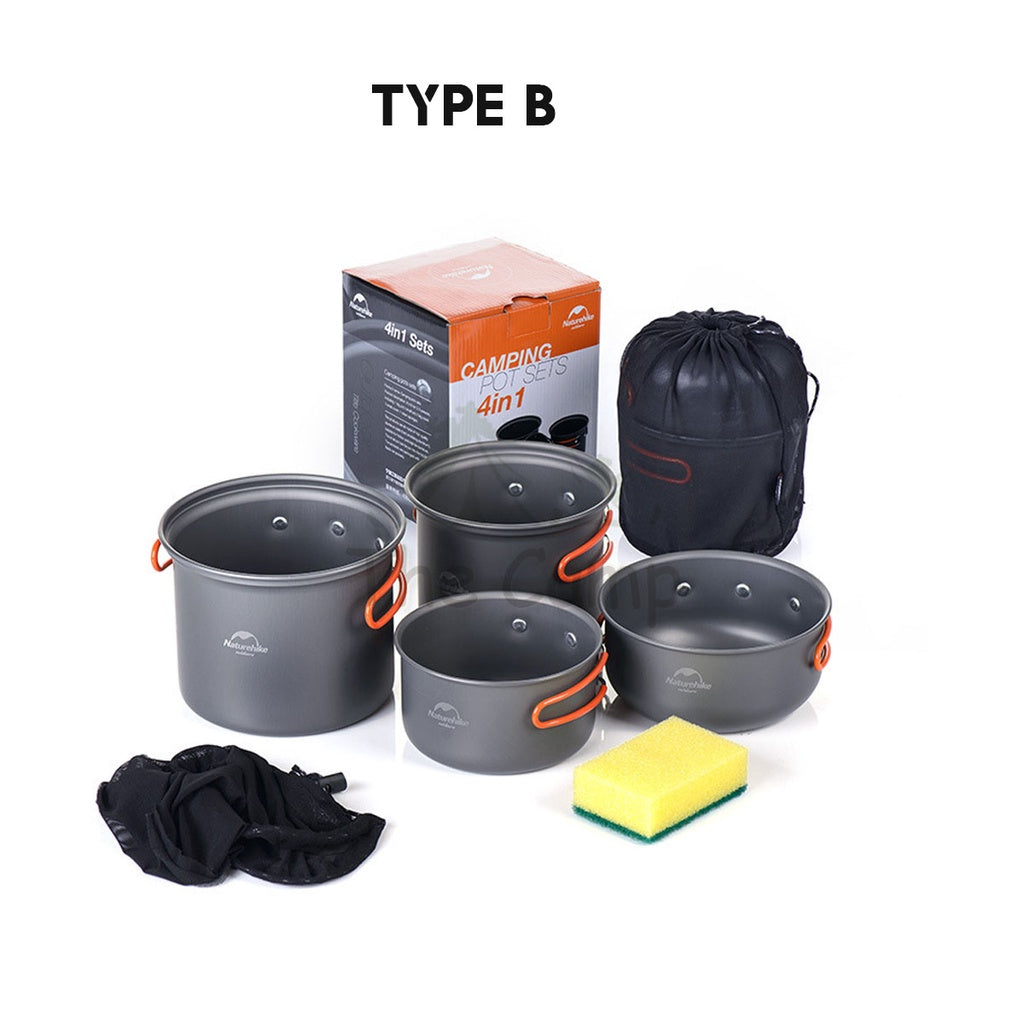 Naturehike Camping Cooking Pot Set 4 In 1 Cook Outdoor Lightweight Hiking Family Pots