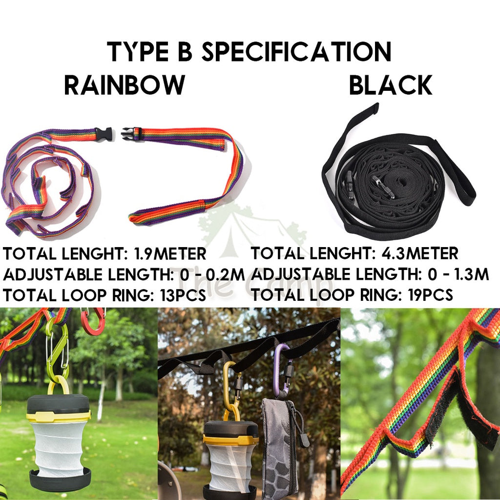 Outdoor Camping Hanging Strap Rope Tent Belt Light Hanger Hanging String Lanyard Hook Carabiner Buckle Black Shinetrip