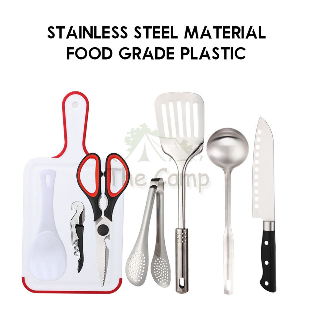 9 in 1 Cooking Utensil Kit Camping Picnic Cookware Hiking Knife Spoon Fork Stove Cooking Spatula Utensils