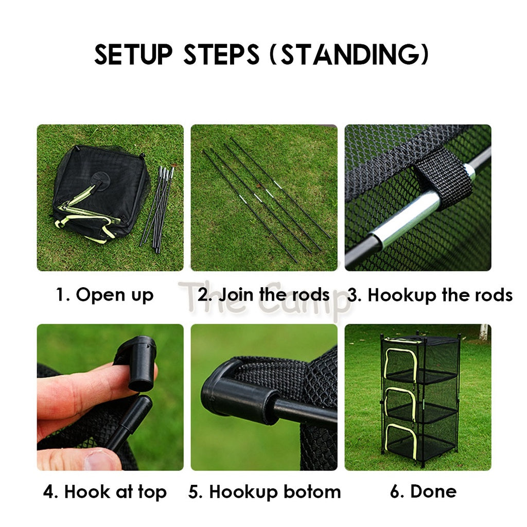 Portable Hanging Standing Rack Net Mesh Bag Foldable 4 Layers Dish Shelf Camping Equipment Dryer Utensils Storage Drying