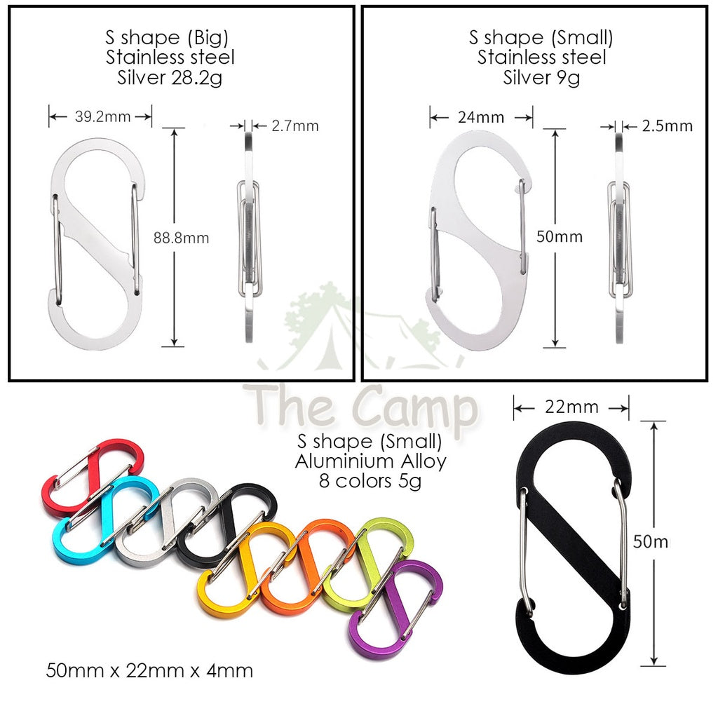 Carabiner D Shape S Shape Aluminium Stainless Steel Buckle Clip Key Chain Outdoor Camping Paracord Spring Keyring Hook