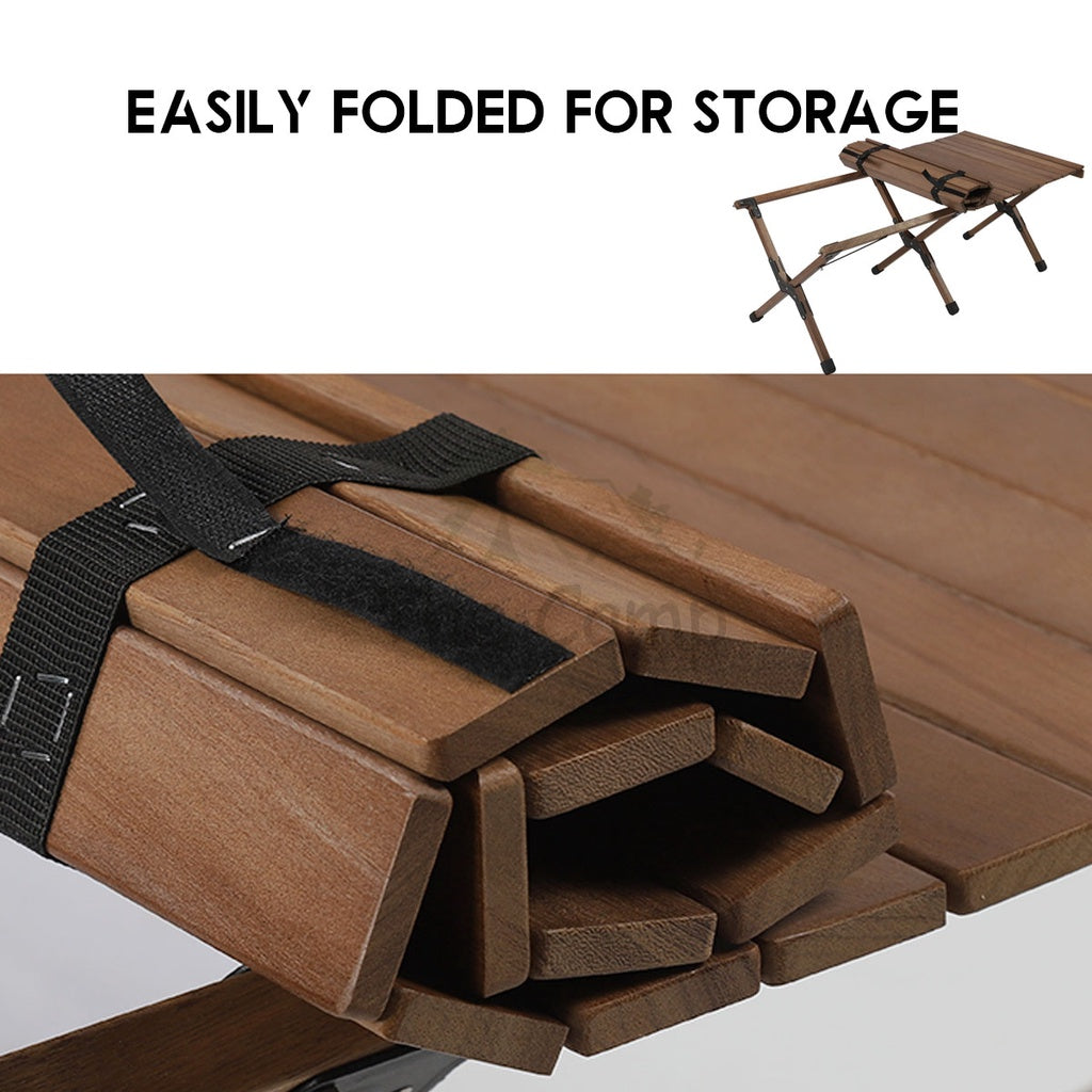 Foldable Solid Wooden Table Beech Teak Wood 2022 Upgraded Steel Pins Egg Roll Folding Portable Camping Camp 90 120 cm