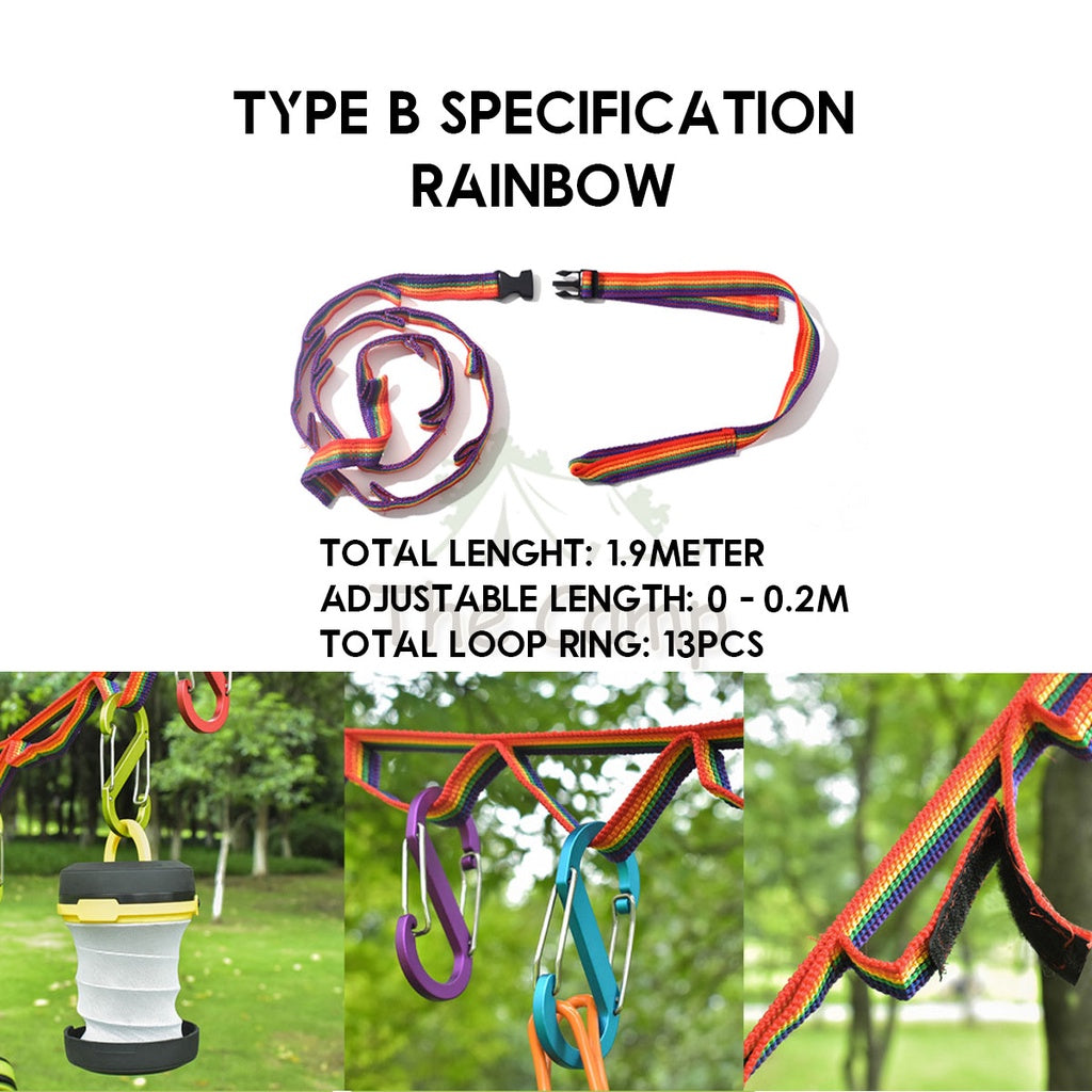 Outdoor Camping Hanging Strap Rope Tent Belt Light Hanger Hanging String Lanyard Hook Carabiner Buckle Black Shinetrip