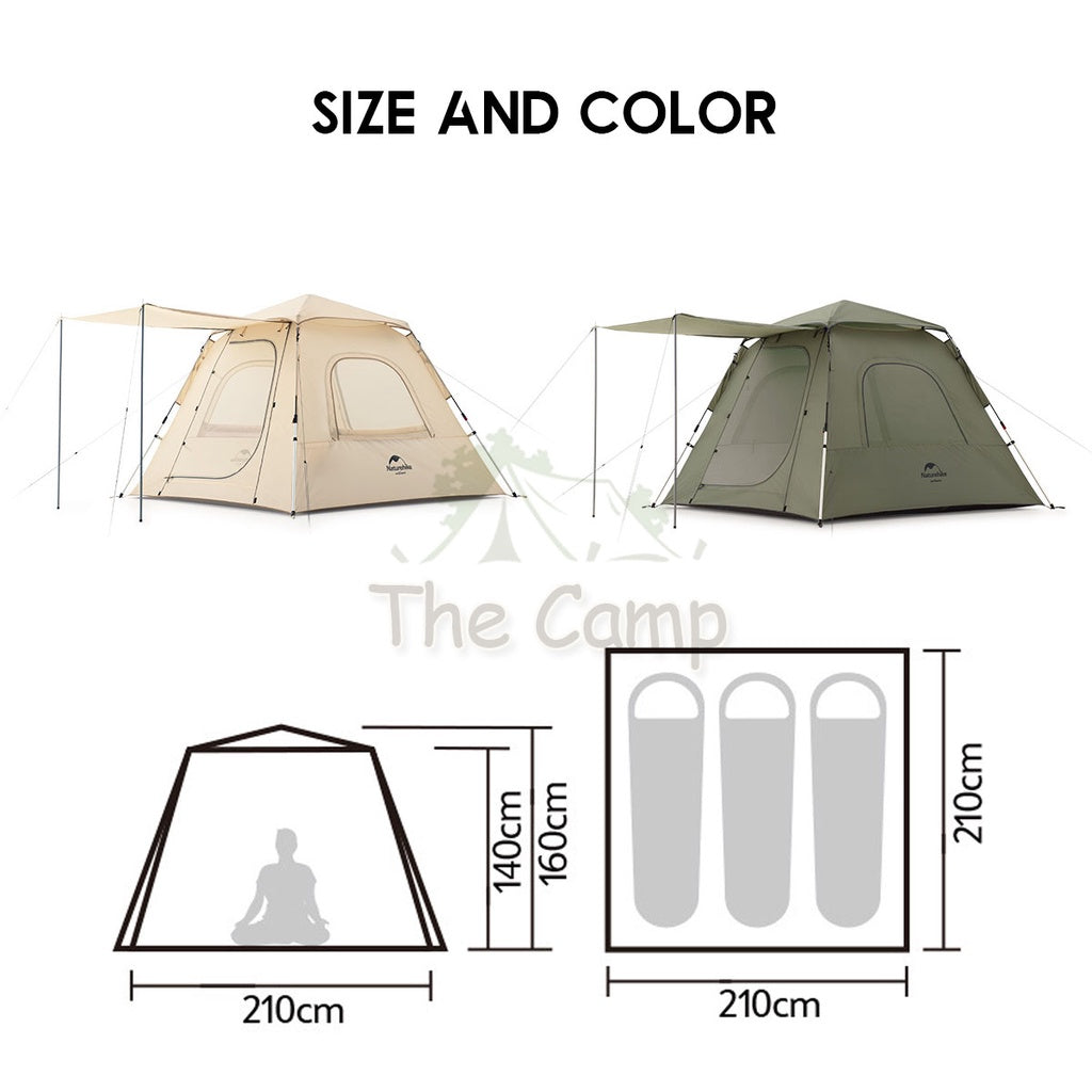 Naturehike Ango 3 Automatic Camping Tent UPF50 Black Large Capacity Outdoor Chair Flysheet Table Tarp Peg Nail Pole