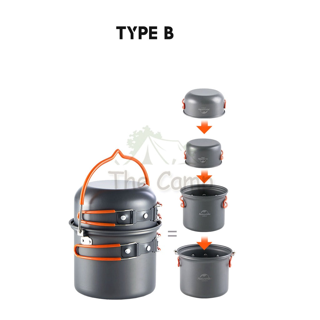 Naturehike Camping Cooking Pot Set 4 In 1 Cook Outdoor Lightweight Hiking Family Pots