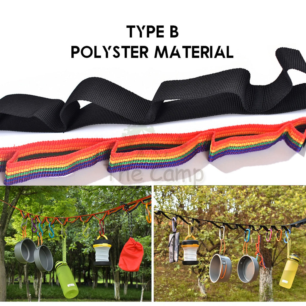 Outdoor Camping Hanging Strap Rope Tent Belt Light Hanger Hanging String Lanyard Hook Carabiner Buckle Black Shinetrip