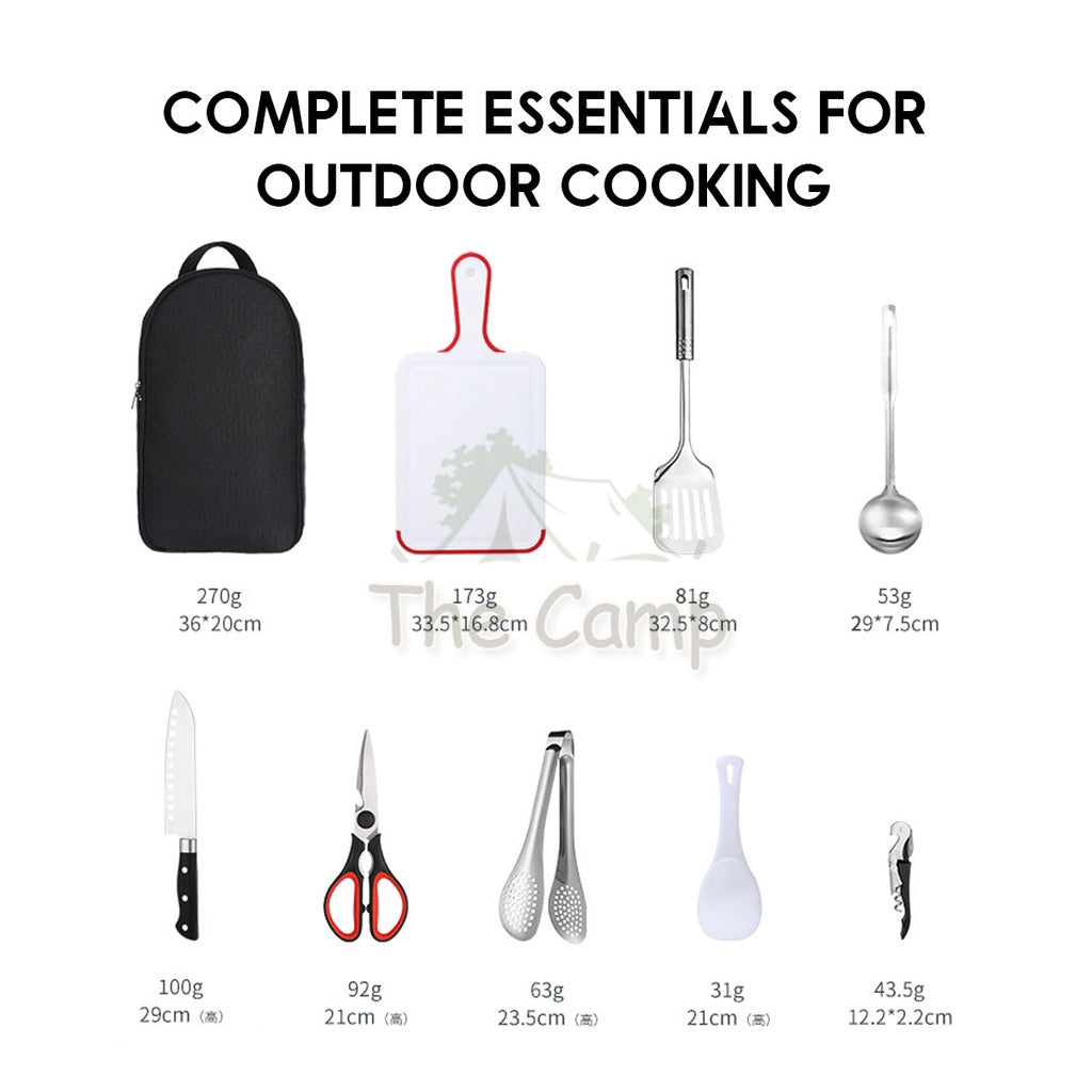 9 in 1 Cooking Utensil Kit Camping Picnic Cookware Hiking Knife Spoon Fork Stove Cooking Spatula Utensils