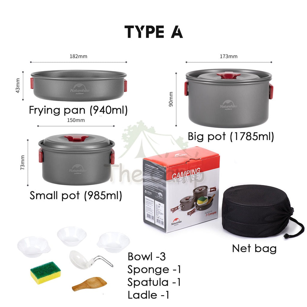 Naturehike Camping Cooking Pot Set 4 In 1 Cook Outdoor Lightweight Hiking Family Pots