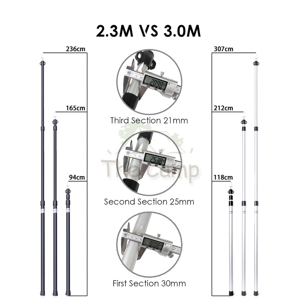 Camping Adjustable Rod for Flysheet Tarp Tent Camp Bag Hiking Family 2.3 3.0 2 3 m Support Pole with Bag Retractable