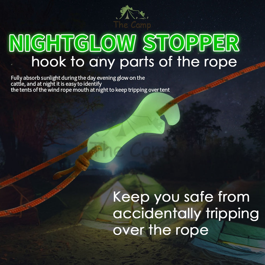 Camping Glow In The Dark Rope Tensioner String Guard Luminous Fluorescent Hanging Warning Safety Light Peg Nail Tent