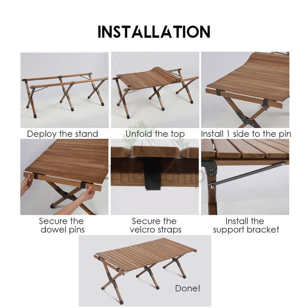 Foldable Solid Wooden Table Beech Teak Wood 2022 Upgraded Steel Pins Egg Roll Folding Portable Camping Camp 90 120 cm