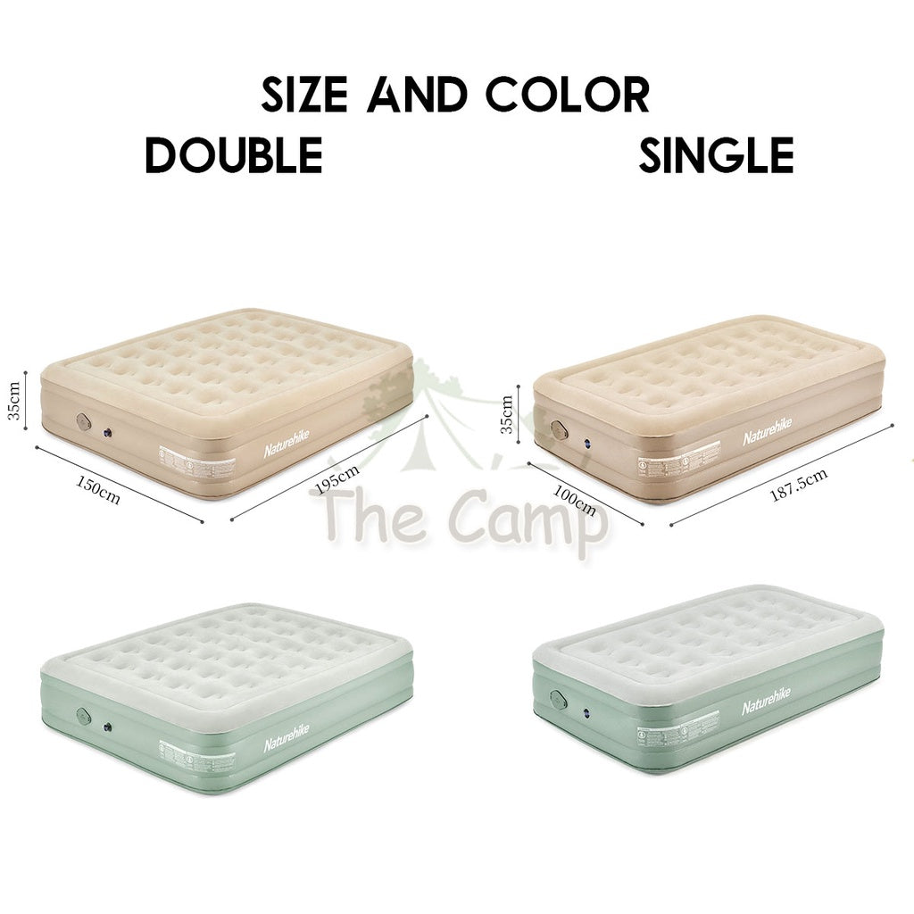 Naturehike Inflation Single Double Camping Air Bed 35cm with Pump Mattress Inflatable Tent Bag Pole Nail Peg NH22FCD04