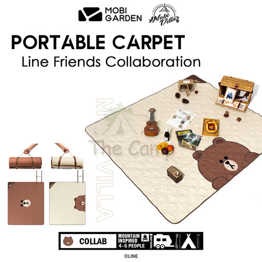 Mobi Garden Portable Carpet Line Friends Collaboration Large Compact 2 3 4 People Picnic Mat Splashproof Outdoor Camp