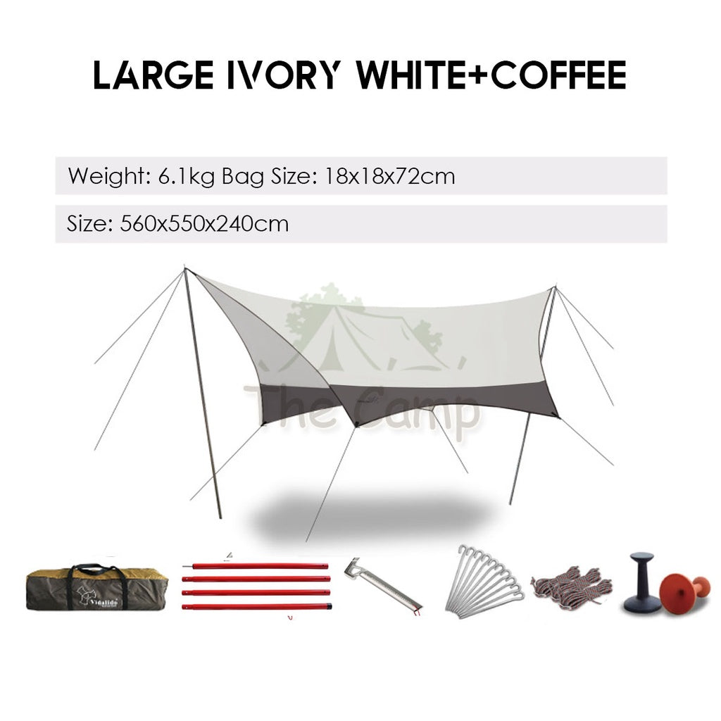 VIDALIDO Butterfly Tarp Flysheet Medium Large Silver Coating Black Coated Camping Waterproof Shelter Tent Awning