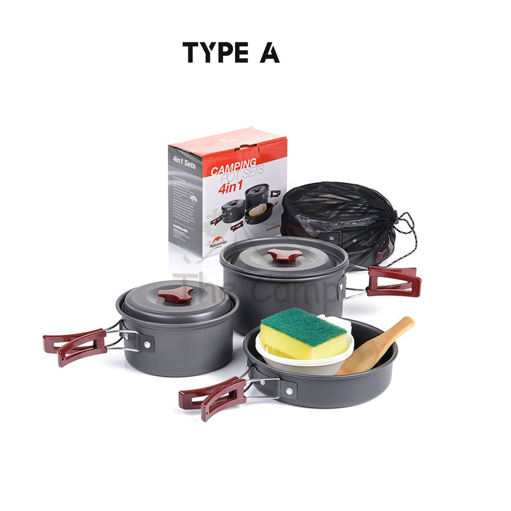 Naturehike Camping Cooking Pot Set 4 In 1 Cook Outdoor Lightweight Hiking Family Pots
