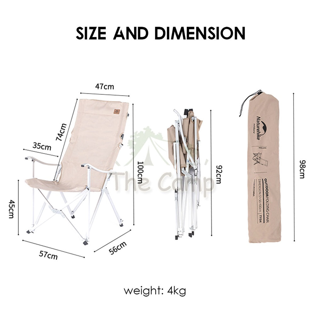 Naturehike Folding Chair Camping Highback Chair with Armrest Arm Rest Outdoor Foldable Aluminium Lightweight NH20JJ032