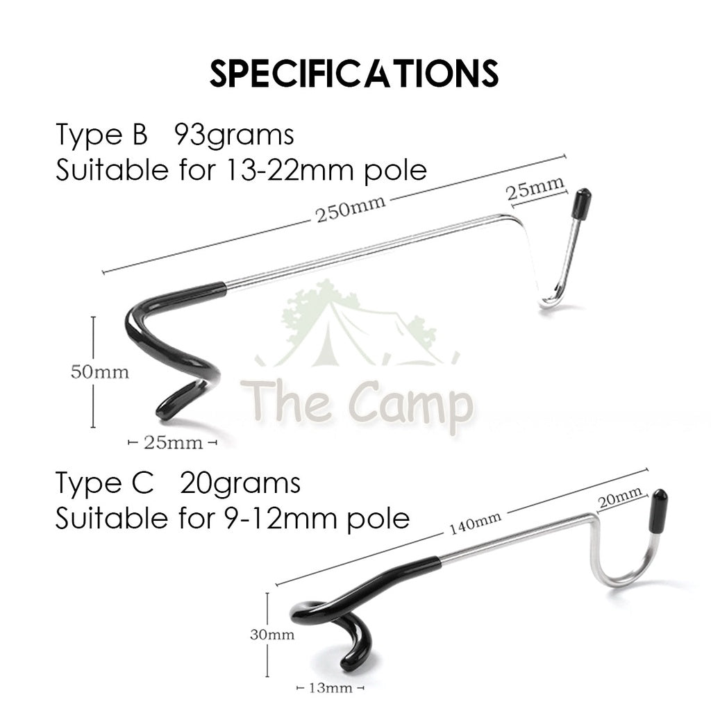 Camping 2-way Lamp Hanger Multipurpose Hook Aluminum Alloy Post Tent Pole Lantern Light Holder Portable Anti Slip