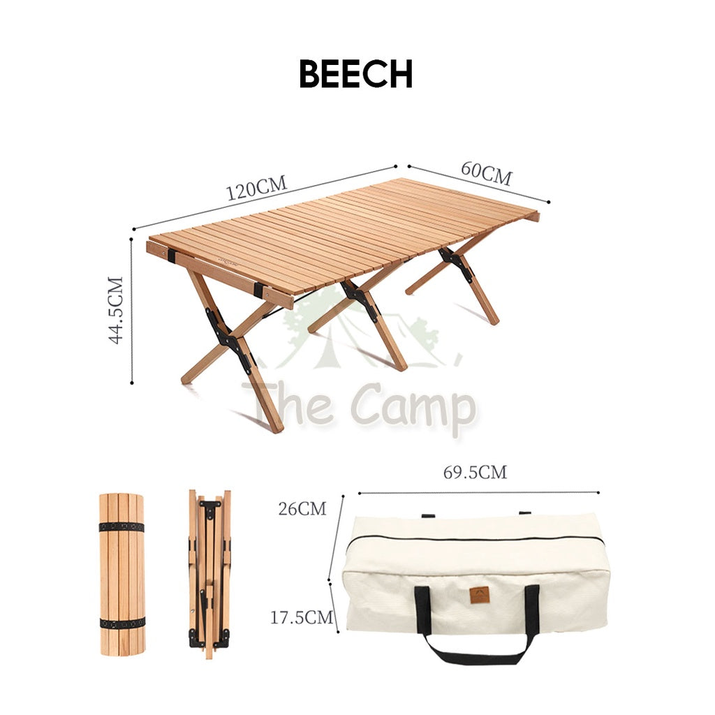 Foldable Solid Wooden Table Beech Teak Wood 2022 Upgraded Steel Pins Egg Roll Folding Portable Camping Camp 90 120 cm
