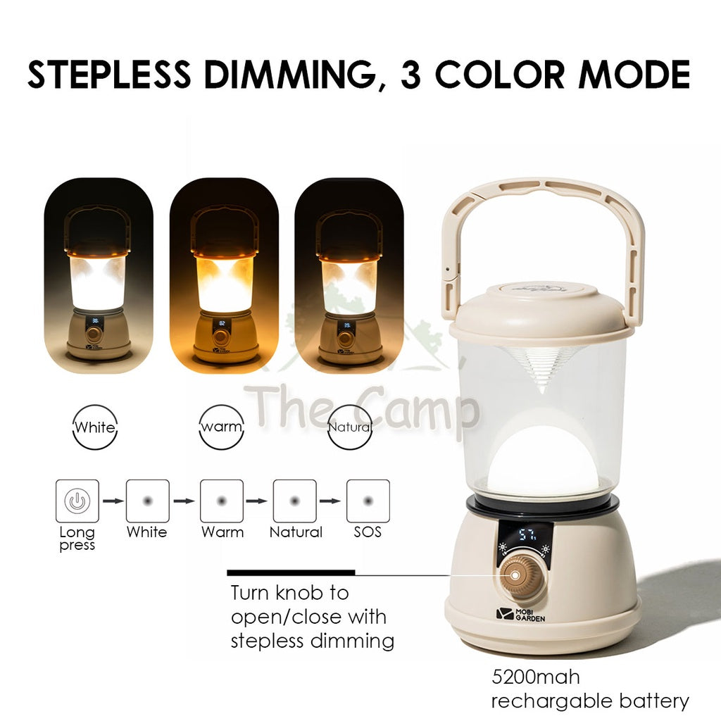 Mobi Garden Super Bright 3 Color Mode Stepless Dimming LED Hanging Table Lamp Camping Light Outdoor USB Hiking Fishing