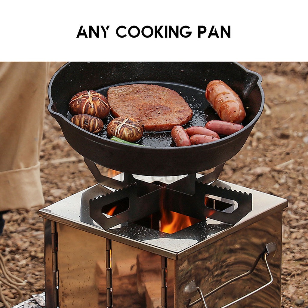 Outdoor BBQ Firewood Stove Grill Stainless Steel Barbecue Rack Portable Foldable Camping Mini Fire Pit Frying Pan Tent