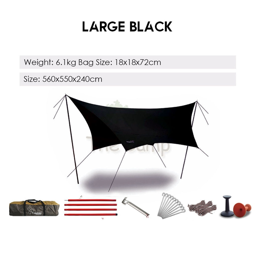 VIDALIDO Butterfly Tarp Flysheet Medium Large Silver Coating Black Coated Camping Waterproof Shelter Tent Awning