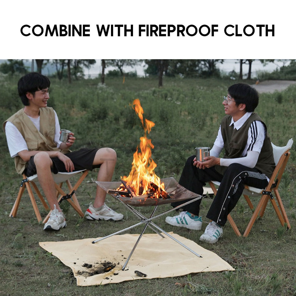 Outdoor Camping 304 Stainless Steel Mesh Fire Pit Portable Foldable Rack BBQ Tripod Triangle Bonfire Campfire Fireplace