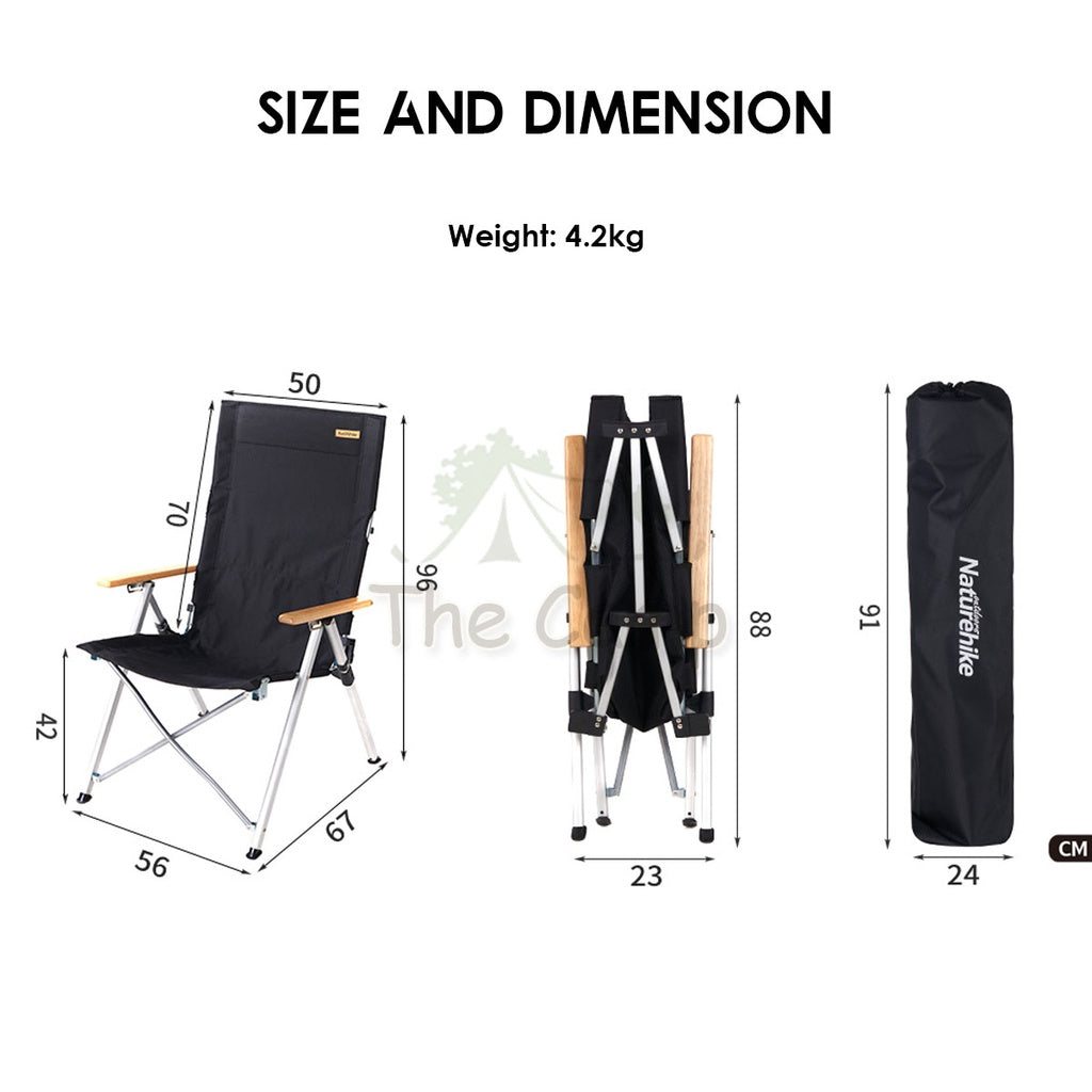 Naturehike Recliner Chair with Arm Rest Portable Adjustable Outdoor Camping Kerusi Healing High Back NH17T003-Y TY03
