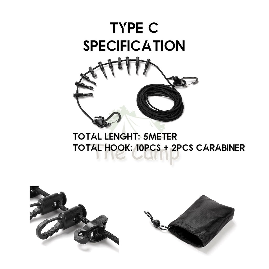 Outdoor Camping Hanging Strap Rope Tent Belt Light Hanger Hanging String Lanyard Hook Carabiner Buckle Black Shinetrip