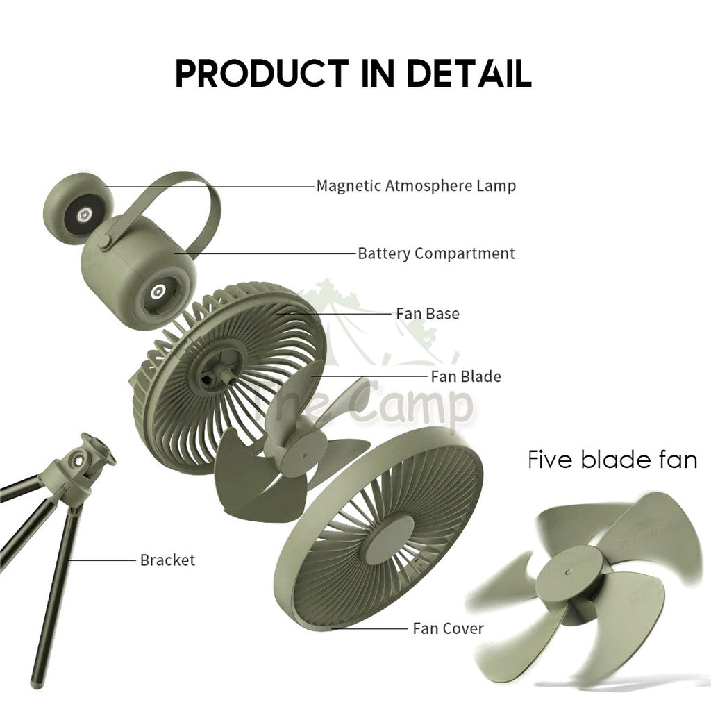 Naturehike Outdoor Multifunctional Portable Camping Fan with Magnetic LED Light Tripod Hanging Chair Tent Table Flysheet