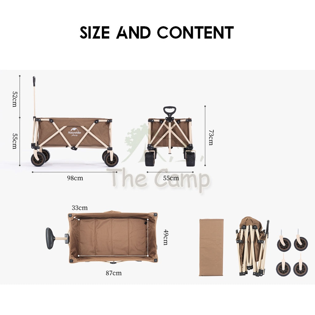 Naturehike Camping Portable TC03 Wagon Cart with Brake 10cm Thick Wheel 7 Inch 140L Litre Fast Easy Folding Trolley