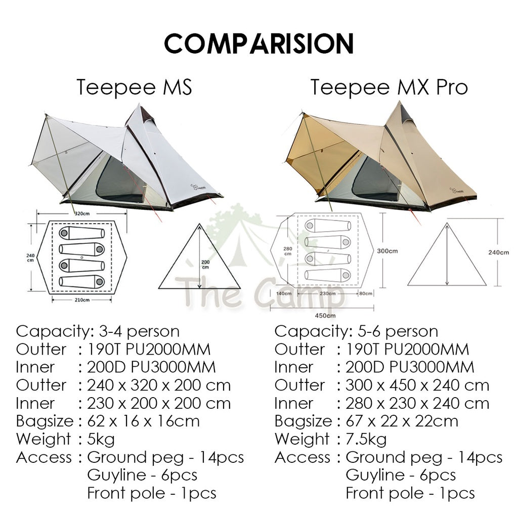Vidalido Camping Teepee Tent MS MX Pro Large Space 2 3 4 People Quick Fast Silver Coated Rainproof Camp UPF50+
