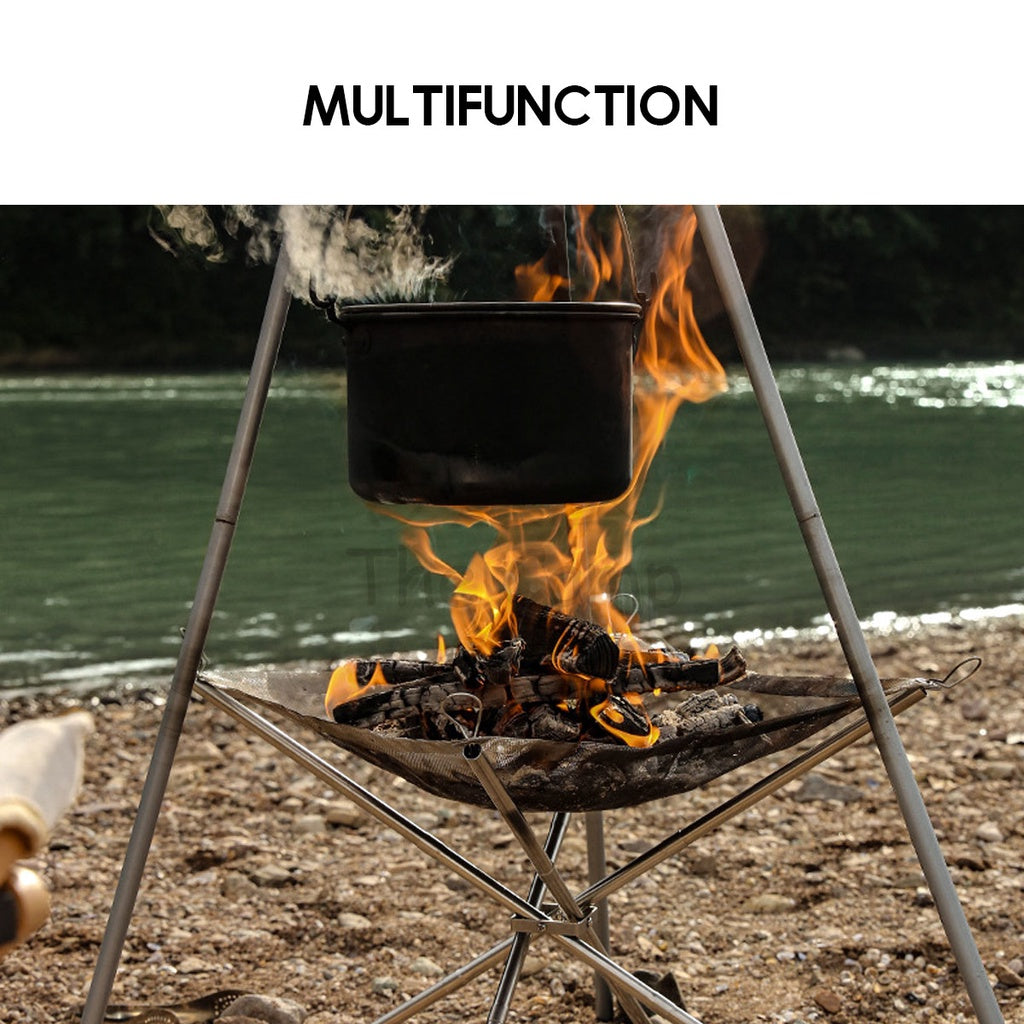 Outdoor Camping 304 Stainless Steel Mesh Fire Pit Portable Foldable Rack BBQ Tripod Triangle Bonfire Campfire Fireplace